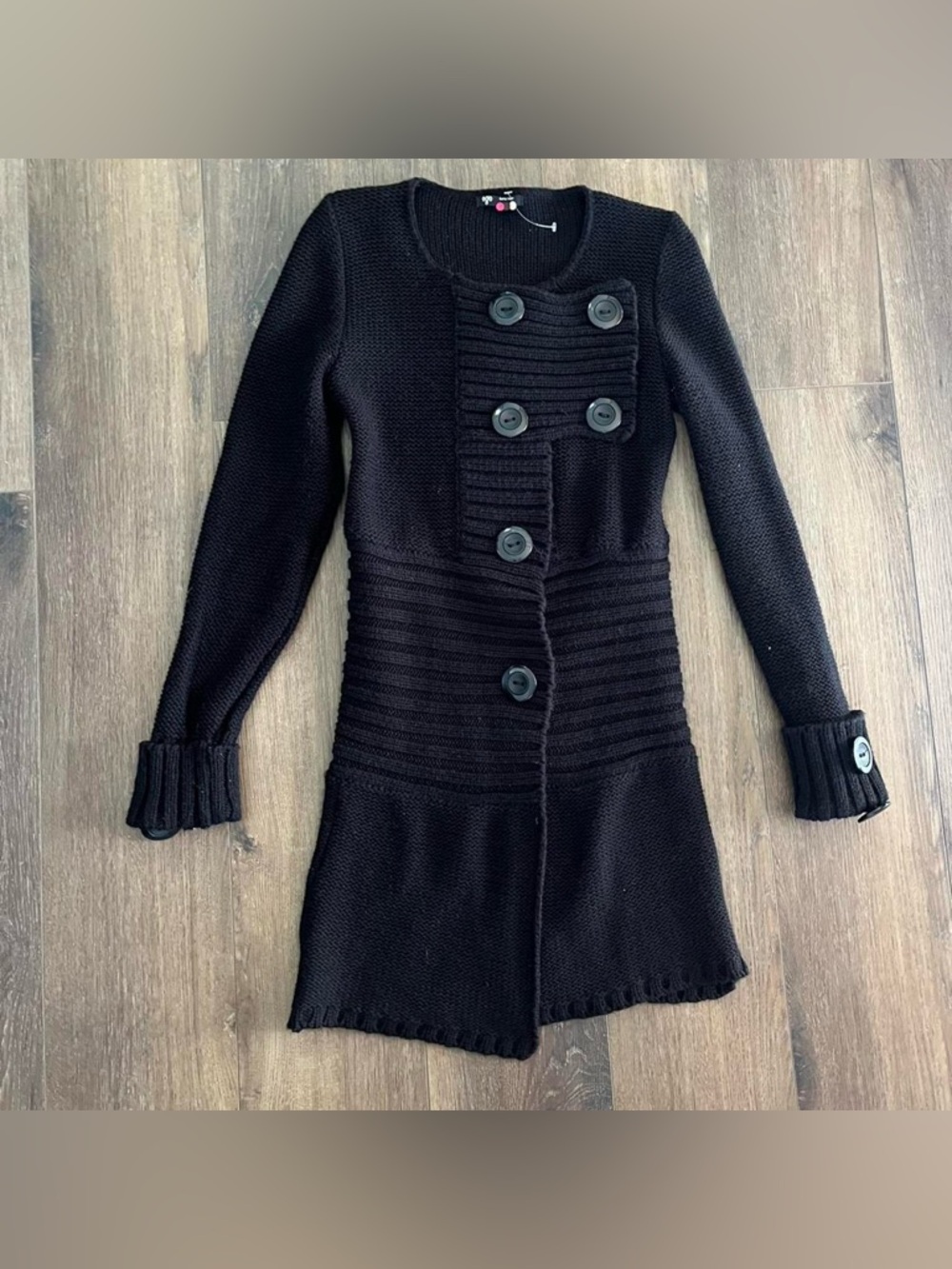 Vintage Black Knit Multi Button Longsleeve Sweater Mini Dress